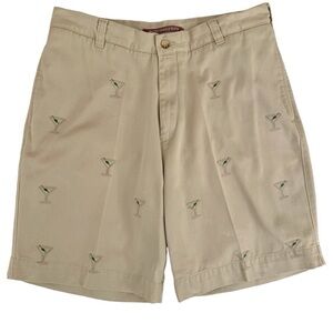 Vintage Berle High Waist Khaki Shorts With Martinis Embroidered All Over Size 36